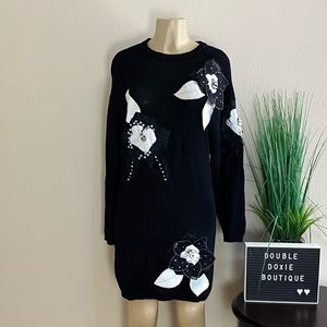 NWOT. BETH BRETT | Vintage 80s Wearable Art Black Sweater Dress Sz M